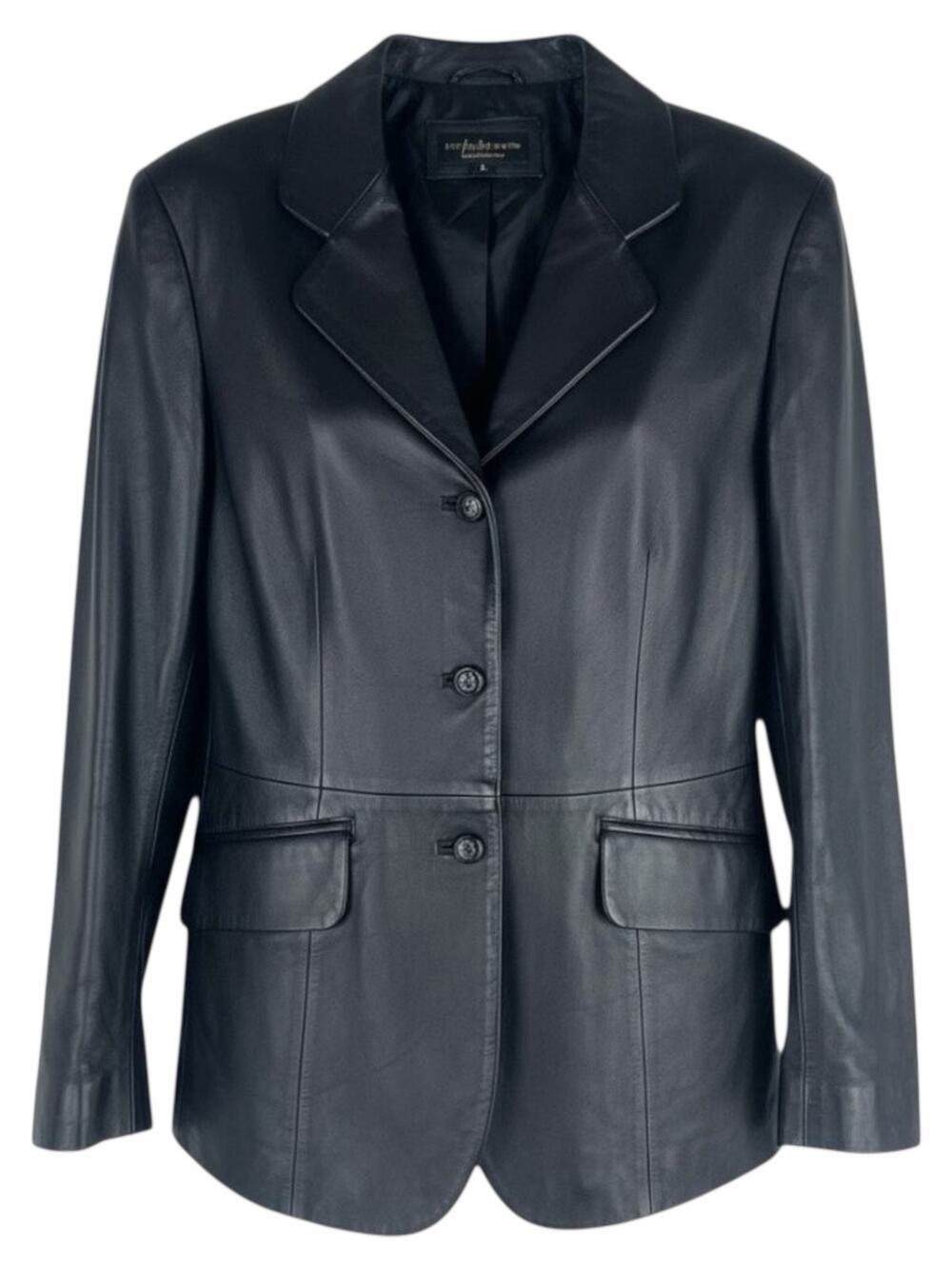 Croft & Barrow Black Lambskin Leather Blazer Jacket 3 Buttons Size M